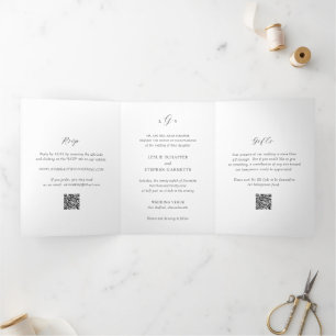 Timeless Black and White QR Code Elegant Wedding Tri-Fold Invitation