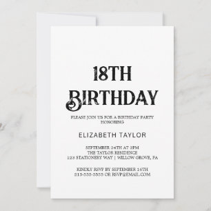 Timeless Black Calligraphy 18th Birthday  Invitation