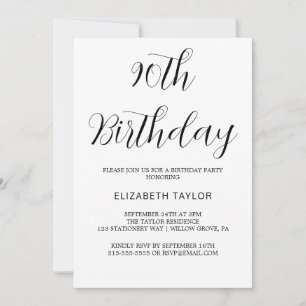 Timeless Black Calligraphy 90th Birthday  Invitation