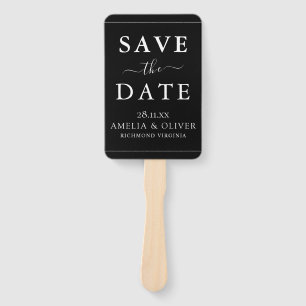 Timeless Black Minimalist Wedding Save The Date Hand Fan