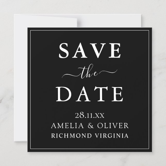 Timeless Black Minimalist Wedding Save The Date Magnetic Invitation (Front)