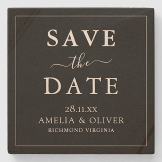 Timeless Black Minimalist Wedding Save The Date Stone Coaster