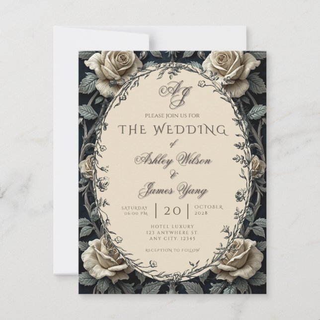 Timeless Black Romantic Floral Wedding Invitation (Front)