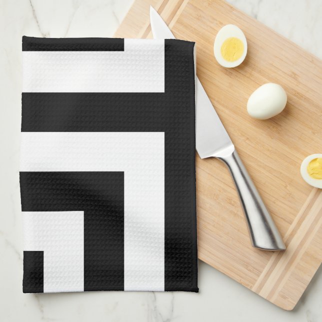 Timeless Black White Greek Key Simple Tea Towel (Quarter Fold)