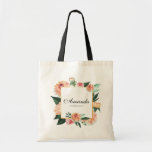 Timeless Blooms Watercolor Florals Wedding Party Tote Bag<br><div class="desc">Our timeless blooms wedding party tote bag gift design embodies vintage elegance with romantic details, paired with beautiful, vibrant floral arrangements. Pink, tangerine & peach florals exquisitely paired with rich deep black and mint green accents create this timeless, vintage and modern style wedding party tote bag gift design. All of...</div>