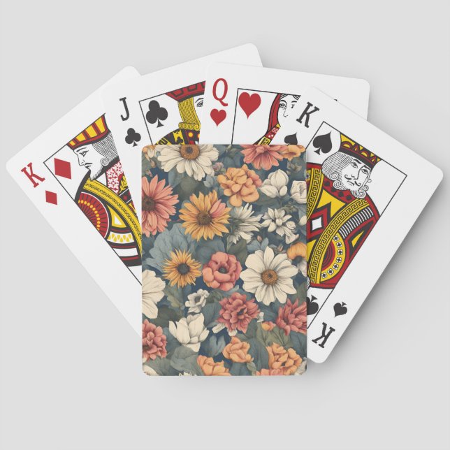 Timeless Blossoms, Vintage Floral Patterns Playing Cards (Back)