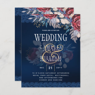 Timeless Blue Burgundy Floral Lace Wedding