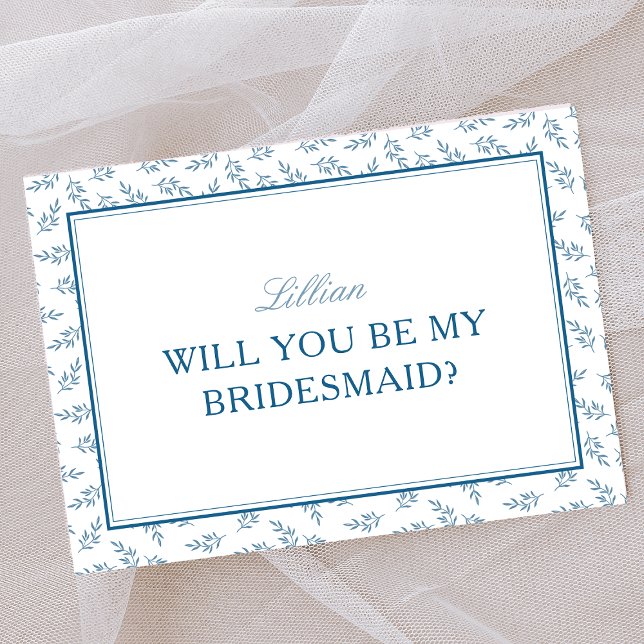 Timeless Blue Garden Elegant Bridesmaid Proposal Card (Creator Uploaded)