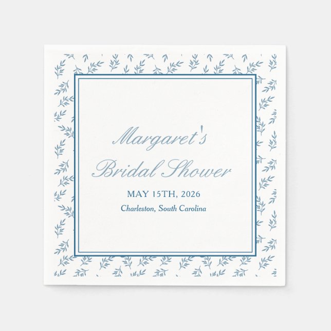Timeless Blue Garden Elegant Classic Bridal Shower Napkin (Front)