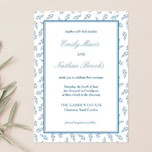 Timeless Blue Garden Elegant Old Money Wedding Invitation