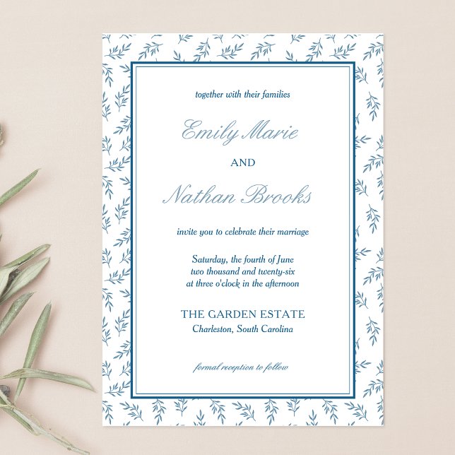 Timeless Blue Garden Elegant Old Money Wedding Invitation (Creator Uploaded)