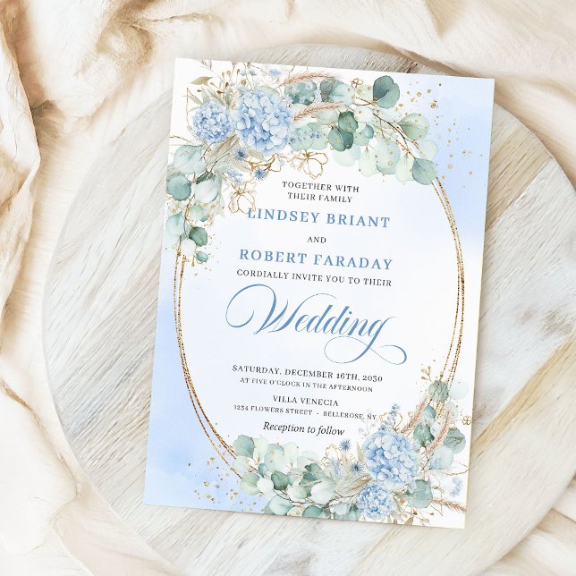 Timeless Blue Hydrangea Eucalyptus Wedding Invite (Timeless Blue Hydrangea Eucalyptus Wedding Invitation)