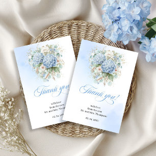 Timeless Blue Hydrangea Eucalyptus Wedding thanks Thank You Card
