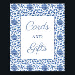 Timeless Blue White Cards And Gifts Bridal Shower Poster<br><div class="desc">Elegant and timeless blue and white chinoiserie pattern Bridal Shower or Baby Shower "Cards and Gifts" design. The background pattern was originally handpainted in watercolors (before being scanned into digital form) and is based on a pattern seen on antique ginger jars.</div>