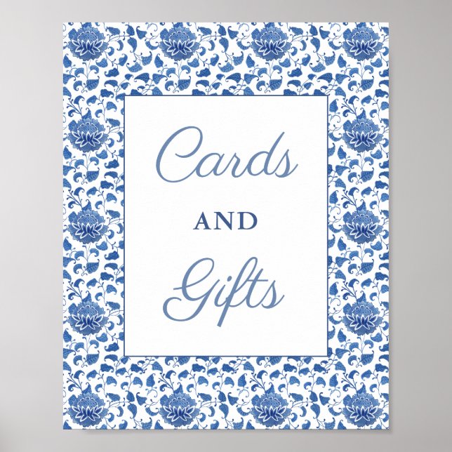 Timeless Blue White Cards And Gifts Bridal Shower Poster (Front)