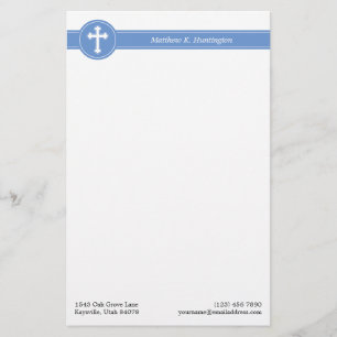 Timeless Blue White Cross Name & Contact Info Stationery