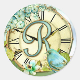 timeless bluebird whimsy initial letter R Classic Round Sticker