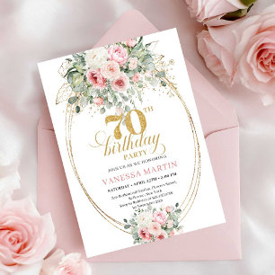Timeless Blush and Gold 70th Birthday Invitation