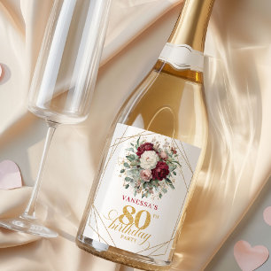 Timeless Blush Burgundy 80th Birthday Champagne Sparkling Wine Label