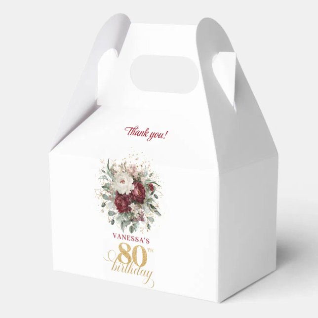 Timeless Blush Burgundy 80th Birthday Favour Boxes (Timeless Blush Burgundy 80th Birthday Favor Box)
