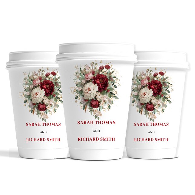 Timeless Blush Burgundy Floral Wedding Cups (Timeless Blush Burgundy Floral Wedding Cups)