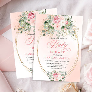 Timeless Blush Floral Gold Girl Baby Shower Invite