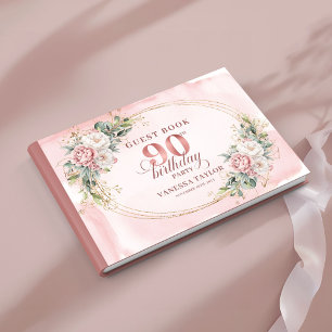 Timeless Blush Gold Floral Eucalyptus 90 Birthday Guest Book