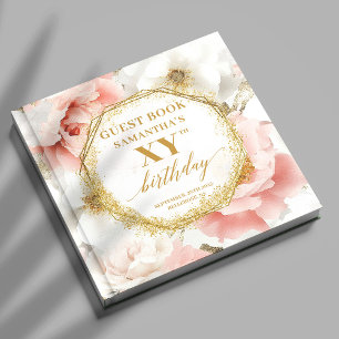 Timeless Blush Gold Watercolor Birthday Guest Book