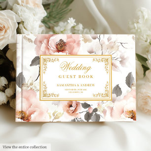 Timeless Blush Gold Watercolor Wedding Guest Book