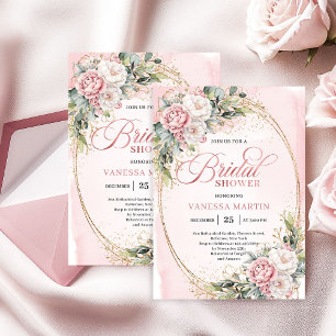 Timeless Blush Pink Floral Eucalyptus Shower Invitation