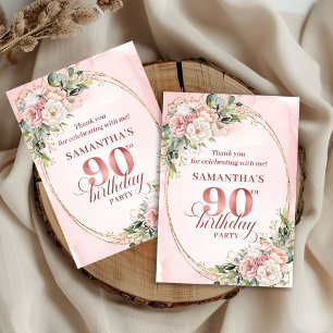 Timeless Blush Pink Gold Greenery 90th Thank You  Card