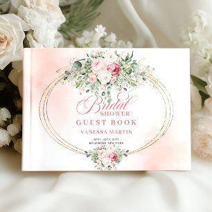 Timeless Blush Roses Greenery Gold Bridal Shower   Guest Book
