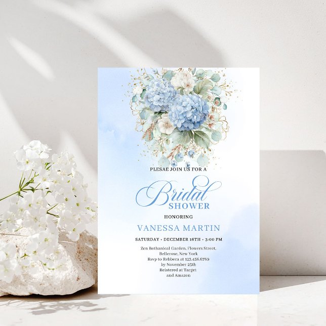 Timeless Bohemian Blue Hydrangeas Shower Invitatio Invitation (Timeless Bohemian Blue Hydrangeas Shower Invitation)