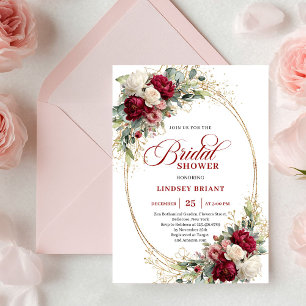 Timeless Bohemian Red White Floral Gold Shower Invitation