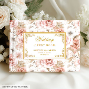 Timeless boho blush gold wedding guest book