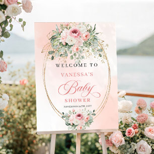 Timeless Boho Blush Roses Gold Baby Shower Welcome Poster