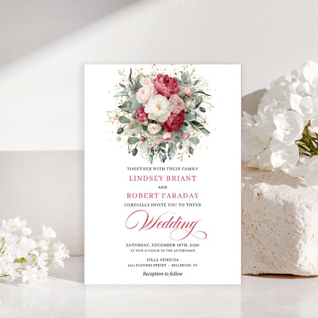 Timeless Boho Blush White Gold Floral Wedding Invitation (Timeless Boho Blush White Gold Floral Wedding Invitation)