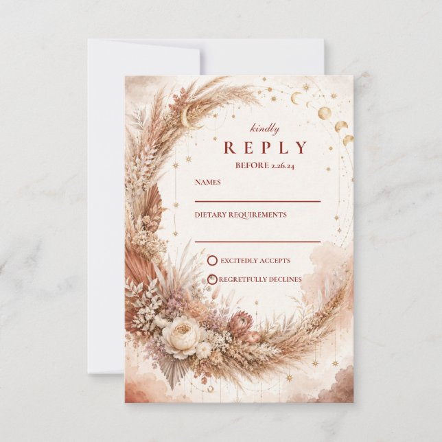 Timeless Boho Celestial Wedding RSVP Card (Front)