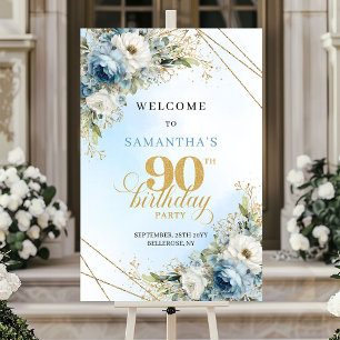Timeless Boho dusty blue gold 90 birthday welcome Poster