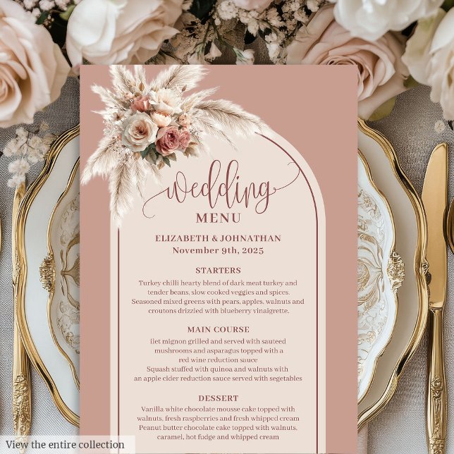 Timeless Boho Dusty Rose Pampas Floral Wedding  Menu (Timeless Boho Dusty Rose Pampas Floral Wedding Menu)