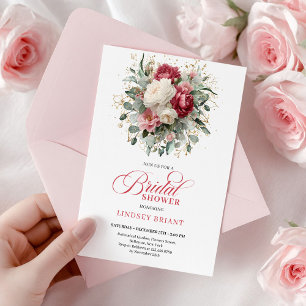 Timeless Boho Ruby Red Blush Gold Bridal Shower Invitation