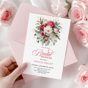 Timeless Boho Ruby Red Blush Gold Bridal Shower Invitation
