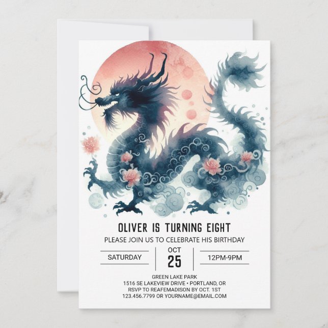 Timeless Bold Dragon Birthday Celebration Invitation (Front)