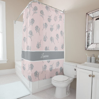 Timeless Botanical Bloom Soft Pink Monogram Shower Curtain