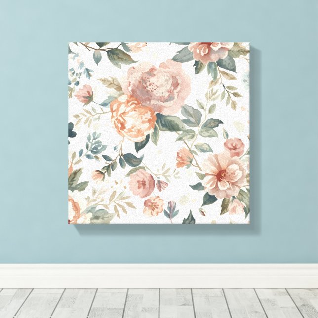 Timeless Botanical Blume – Watercolor Floral Motif Canvas Print (Insitu(Wood Floor))