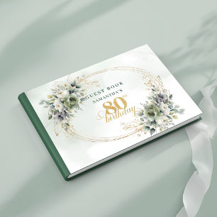 Timeless Botanical Gold 80th Birthday Sign In Book