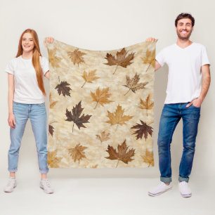 Timeless Botanical Harmony – Leaf in Warm Neutrals Fleece Blanket