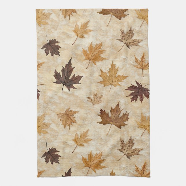 Timeless Botanical Harmony – Leaf in Warm Neutrals Tea Towel (Vertical)
