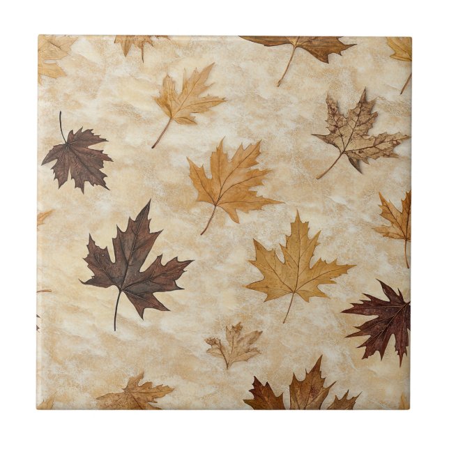 Timeless Botanical Harmony – Leaf in Warm Neutrals Tile (Front)