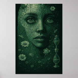 Timeless Botanical Hourglass on Dark Green Canvas Poster